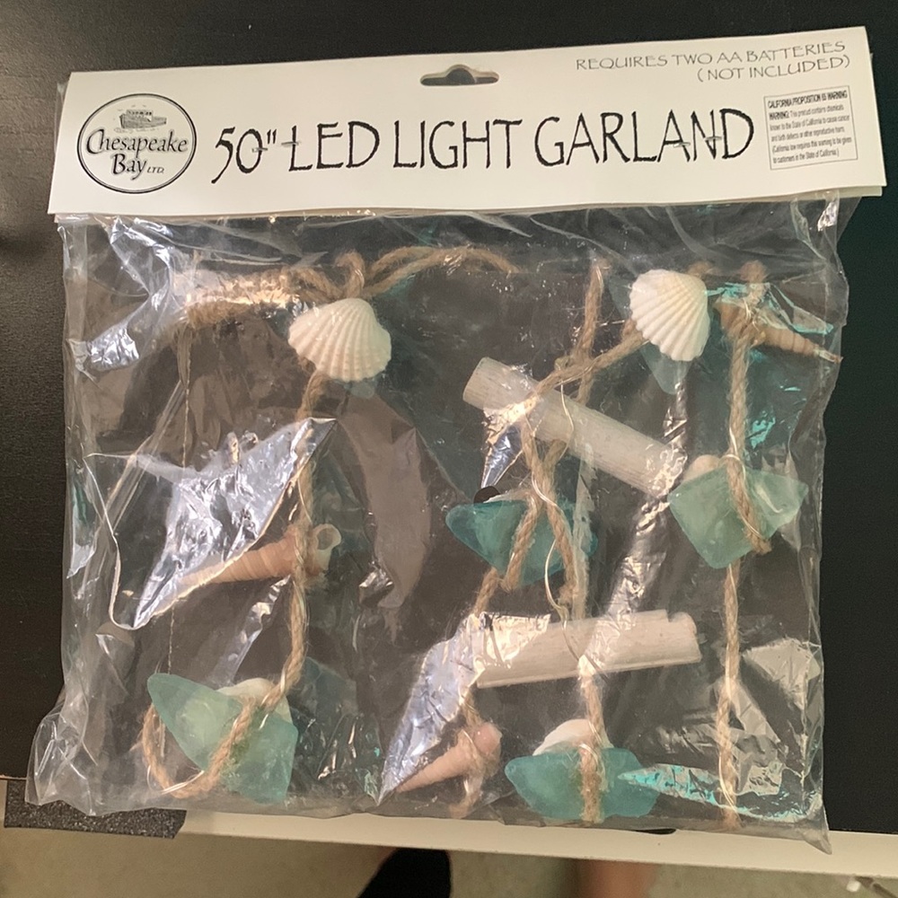 50’” seashell sea glass driftwood light garland